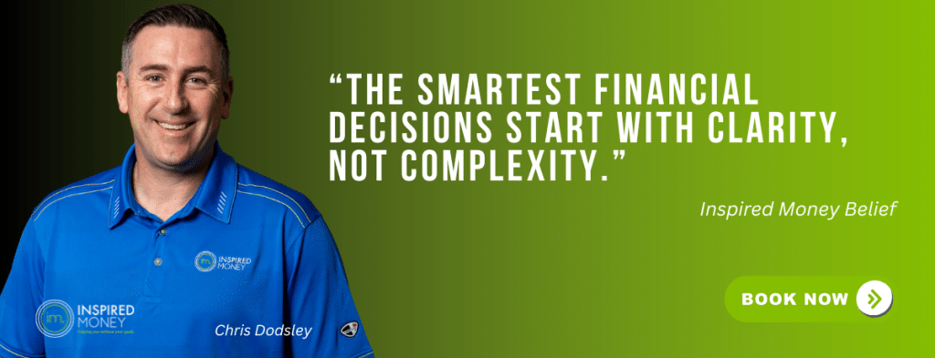 Chris Dodsley, Associate Financial Adviser at Inspired Money, with quote: “The smartest financial decisions start with clarity, not complexity.” A message about clear and structured financial advice for Australians.
